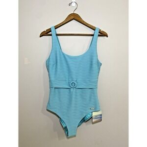 Sunseeker Bathing Suit NWT Womens‎ Size 10 Teal Textured Cinch Waist One Piece